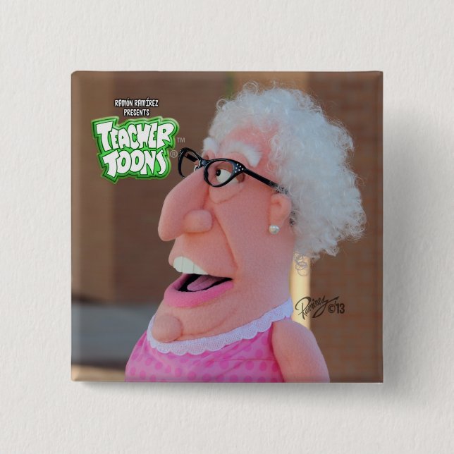 Bóton Quadrado 5.08cm Senhora Carrie Oki Botão #3 (Frente)