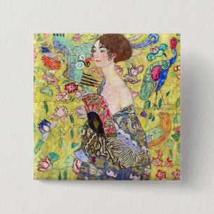 Bóton Quadrado 5.08cm Senhora com o fã por Gustavo Klimt