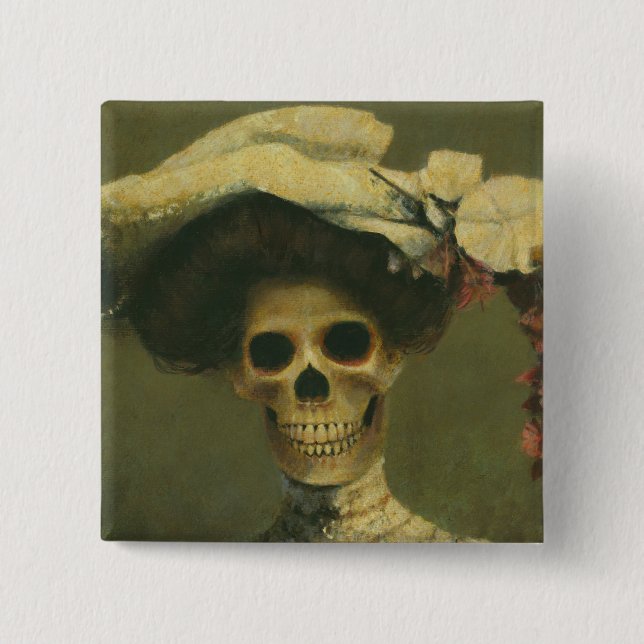 Bóton Quadrado 5.08cm Senhora de esqueleto gótico Botão (Frente)