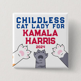 Bóton Quadrado 5.08cm Senhora dos Gatos sem Filhos Kamala Harris 2024 Pa