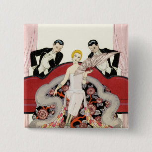 Bóton Quadrado 5.08cm Senhora elegante no botão do art deco de Paris