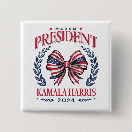 Bóton Quadrado 5.08cm Senhora Presidente Kamala Harris 2024 Para As Pess