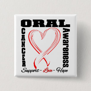 Bóton Quadrado 5.08cm Sensibilização Oral do Cancer Esmagada Fita Coraçã