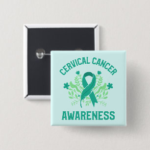 Bóton Quadrado 5.08cm Sensibilização para o Cancer Cervoso Fita Teal Flo