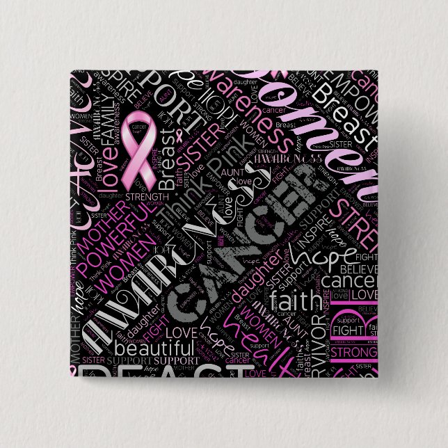 Bóton Quadrado 5.08cm Sensibilização para o Cancer de mama Cloud ID261 (Frente)