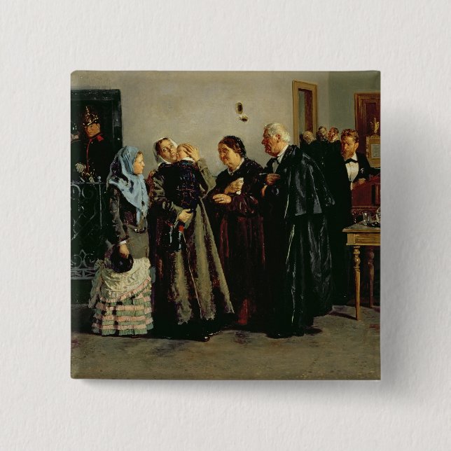 Bóton Quadrado 5.08cm Sentença, "nao culpado", 1882 (Frente)