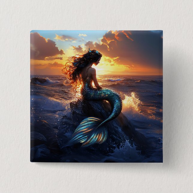 Bóton Quadrado 5.08cm Sereia Sunset (Frente)