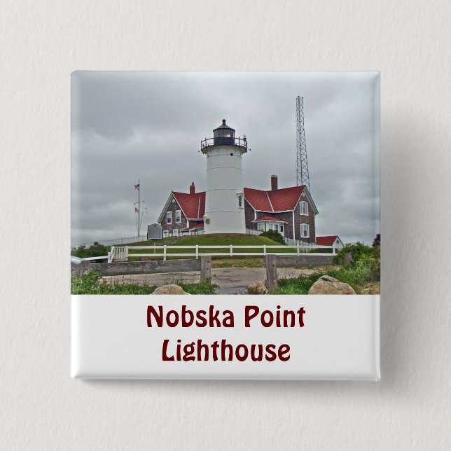Bóton Quadrado 5.08cm Série Nobska Point Lighthouse (Frente)