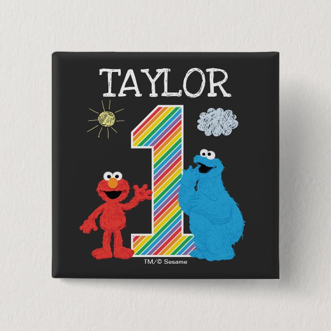 Bóton Quadrado 5.08cm Sesame Street Pals Chalkboard primeiro aniversario (Frente)