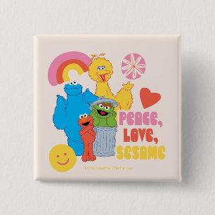 Bóton Quadrado 5.08cm Sesame Street Paz, Amor, Sesame