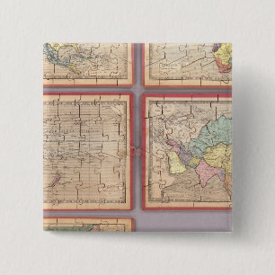 Bóton Quadrado 5.08cm Sete Mapas Quebra-cabeça do Mundo