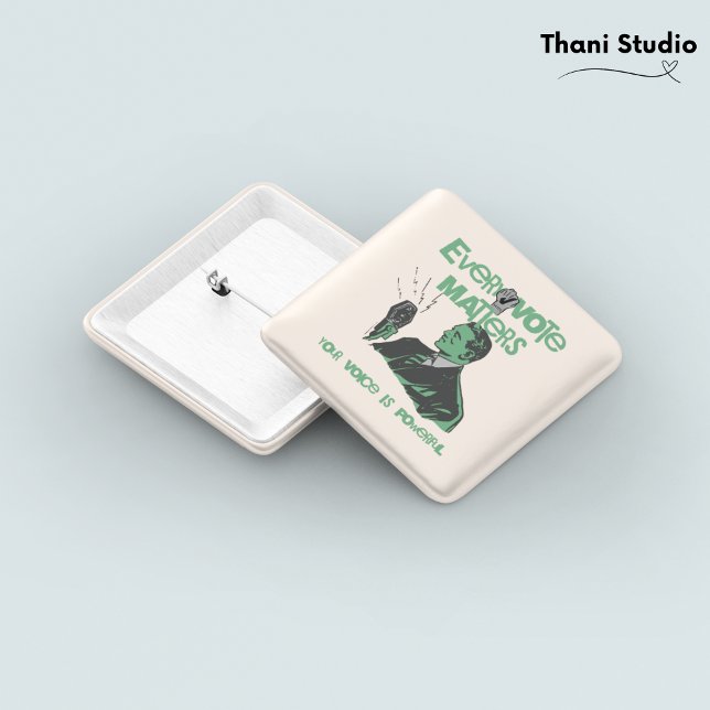 Bóton Quadrado 5.08cm Seu Voto Importa Eleição Verde Político Impresso (Criador carregado)