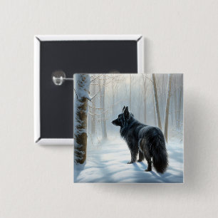 Bóton Quadrado 5.08cm Sheepdog belga deixa nevar o Natal