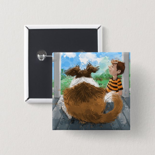 Bóton Quadrado 5.08cm Sheldon e Davie Relaxing (Frente & Verso)