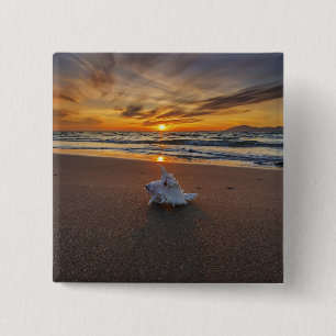 Bóton Quadrado 5.08cm Shell na praia na ilha do por do sol Kos