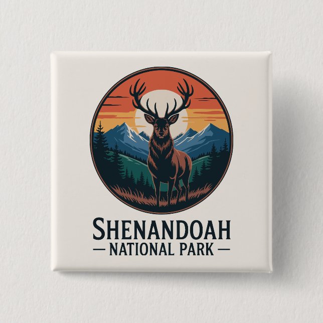 Bóton Quadrado 5.08cm Shenandoah National Park Deer Emblem (Frente)