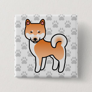 Bóton Quadrado 5.08cm Shiba Inu, caricatura vermelha