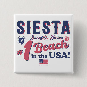 Bóton Quadrado 5.08cm Siesta Key Florida Vintage Souvenir FL Retro Beach