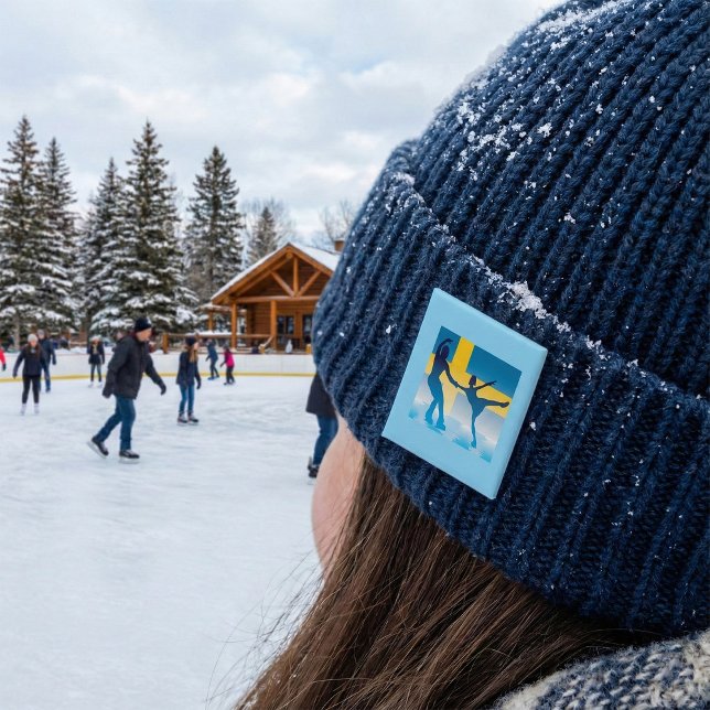 Bóton Quadrado 5.08cm Silhout Sueco De Ice Skating Duo (Criador carregado)