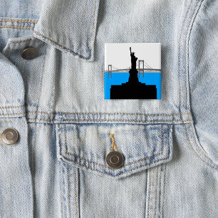 Bóton Quadrado 5.08cm Silhueta da Estátua da Liberdade Skyline de Nova Y