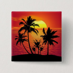 Bóton Quadrado 5.08cm Silhueta de Palmeiras ao Pôr do Sol-65143