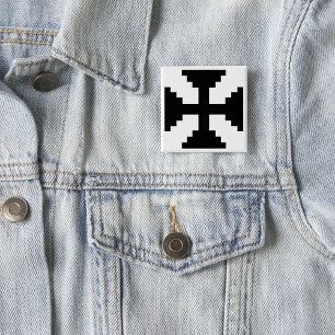 Bóton Quadrado 5.08cm Símbolo de Cruz Preta em Pixel Art