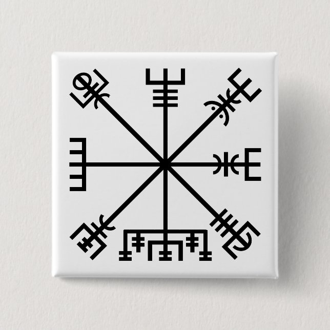 Bóton Quadrado 5.08cm Símbolo de Vegvisir (Frente)