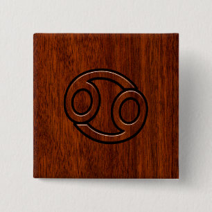 Bóton Quadrado 5.08cm Símbolo do zodíaco do cancer na decoração de mogno