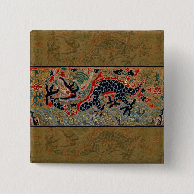 Bóton Quadrado 5.08cm Símbolo Dragão Chinês Antiquado Asiático (Frente)