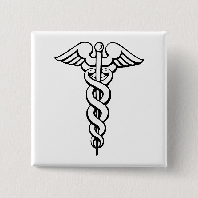 Bóton Quadrado 5.08cm Símbolo médico de Caduceus (Frente)