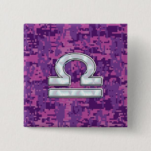 Bóton Quadrado 5.08cm Símbolo moderno do zodíaco do Libra em Digitas