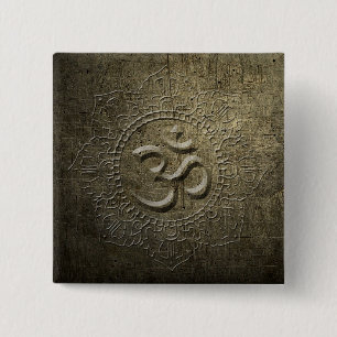 Bóton Quadrado 5.08cm Símbolo OM Mandala Bronze Efeito de metal 1 Botã
