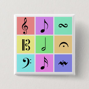 Bóton Quadrado 5.08cm símbolos de música pastel