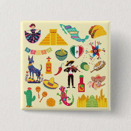 Bóton Quadrado 5.08cm Símbolos do México