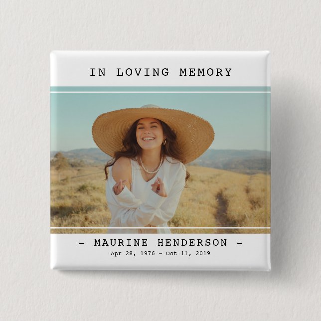 Bóton Quadrado 5.08cm Simples Moderno Em Memória Foto Memorial  (Frente)