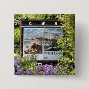 BÓTON QUADRADO 5.08CM SINAIS DE ESTAÇÃO DO COMBOIO DE VINTAGEM