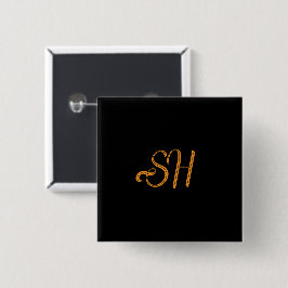 Bóton Quadrado 5.08cm Sinais personalizados de script Dourado preto