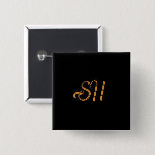 Bóton Quadrado 5.08cm Sinais personalizados de script Dourado preto