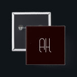 Bóton Quadrado 5.08cm Sinais personalizados em castanho escuro e branco<br><div class="desc">Fundo castanho escuro e iniciais personalizadas brancas simples design.</div>