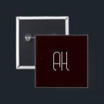 Bóton Quadrado 5.08cm Sinais personalizados em castanho escuro e branco<br><div class="desc">Fundo castanho escuro e iniciais personalizadas brancas simples design.</div>