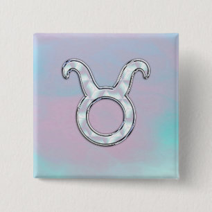 Bóton Quadrado 5.08cm Sinal da Mãe de Pearl Nacre Style Taurus