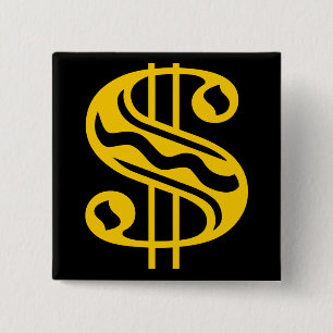Bóton Quadrado 5.08cm Sinal de Dólar - Âmbar