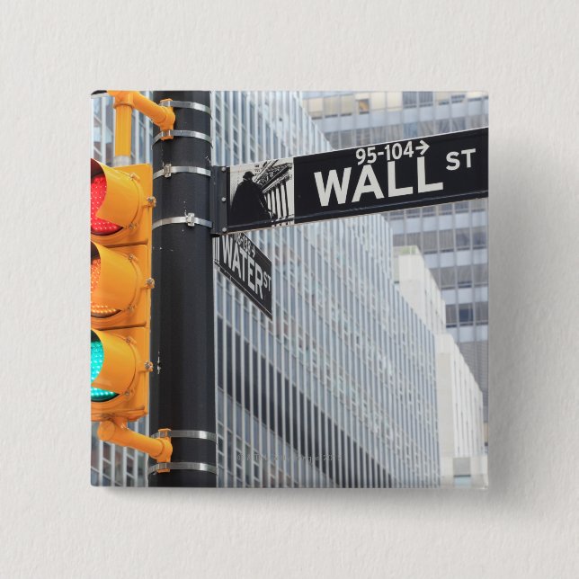 Bóton Quadrado 5.08cm Sinal de semáforo e Wall Street (Frente)