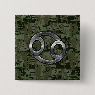 Bóton Quadrado 5.08cm Sinal de Zodíaco do cancer na Camuflagem Digital V