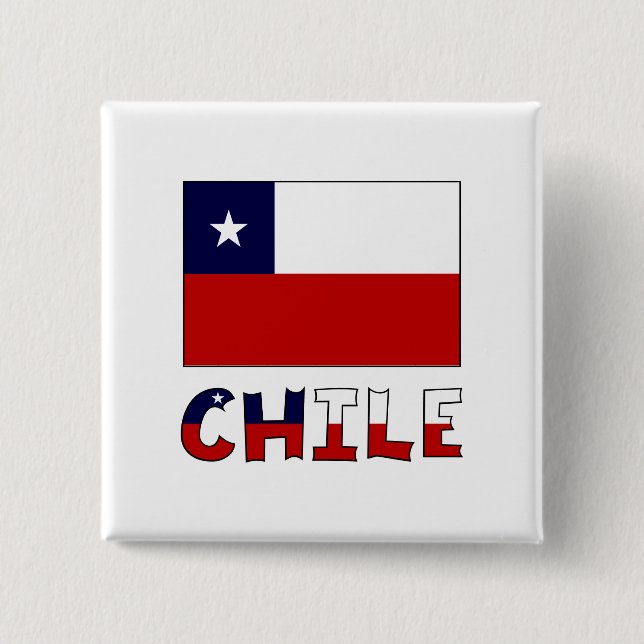 Bóton Quadrado 5.08cm Sinalizador e nome do Chile a cores (Frente)