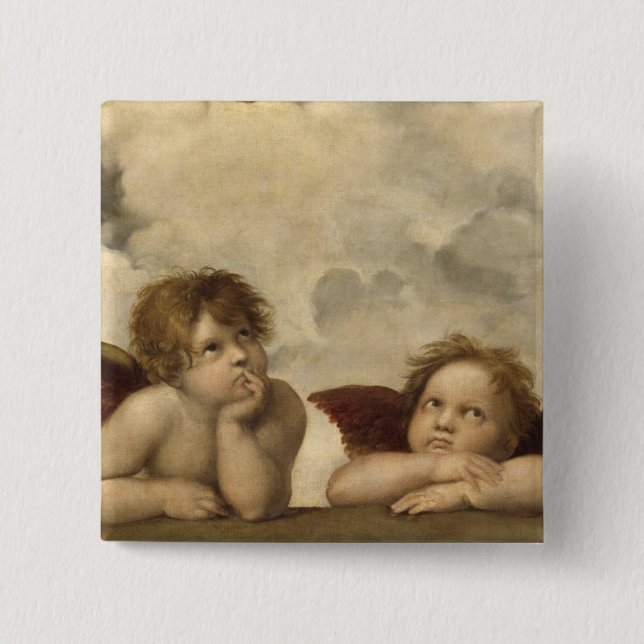 Bóton Quadrado 5.08cm Sistine Madonna Angels por Raphael (Frente)