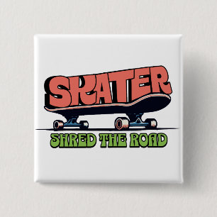 Bóton Quadrado 5.08cm Skater Destrói a Estrada – Retro Skateboarding dos