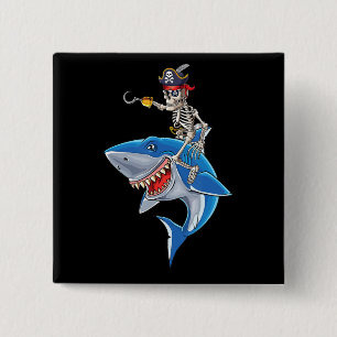 Bóton Quadrado 5.08cm Skeleton Pirate Riding Shark Cute Boys Halloween