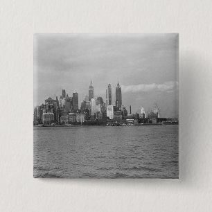 Bóton Quadrado 5.08cm Skyline B&W de Manhattan da Nova Iorque dos EUA