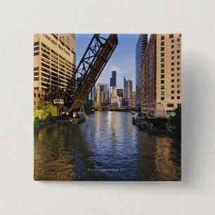 Bóton Quadrado 5.08cm Skyline de Chicago da ponte da rua de Kinzie